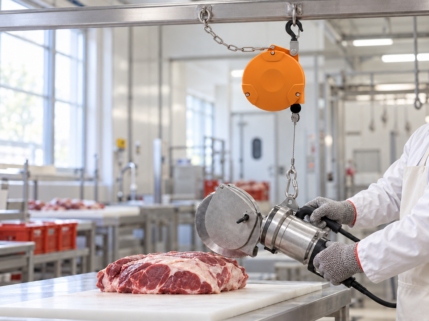 Équilibreur pour une scie en industrie agroalimentaire