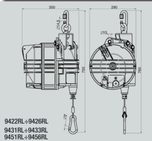 Plan coté Tecna RL, carter de 350 mm — 9422RL.
