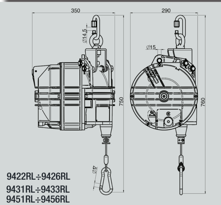 Plan coté Tecna RL, carter de 350 mm — 9451RL.
